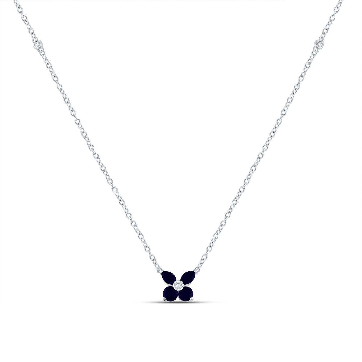0.02CTW-DIA ANA M 1/6CTW-MQ-BS, 1/5CTW-RD-BS NAT GEM NECKLACE (18 INCH)