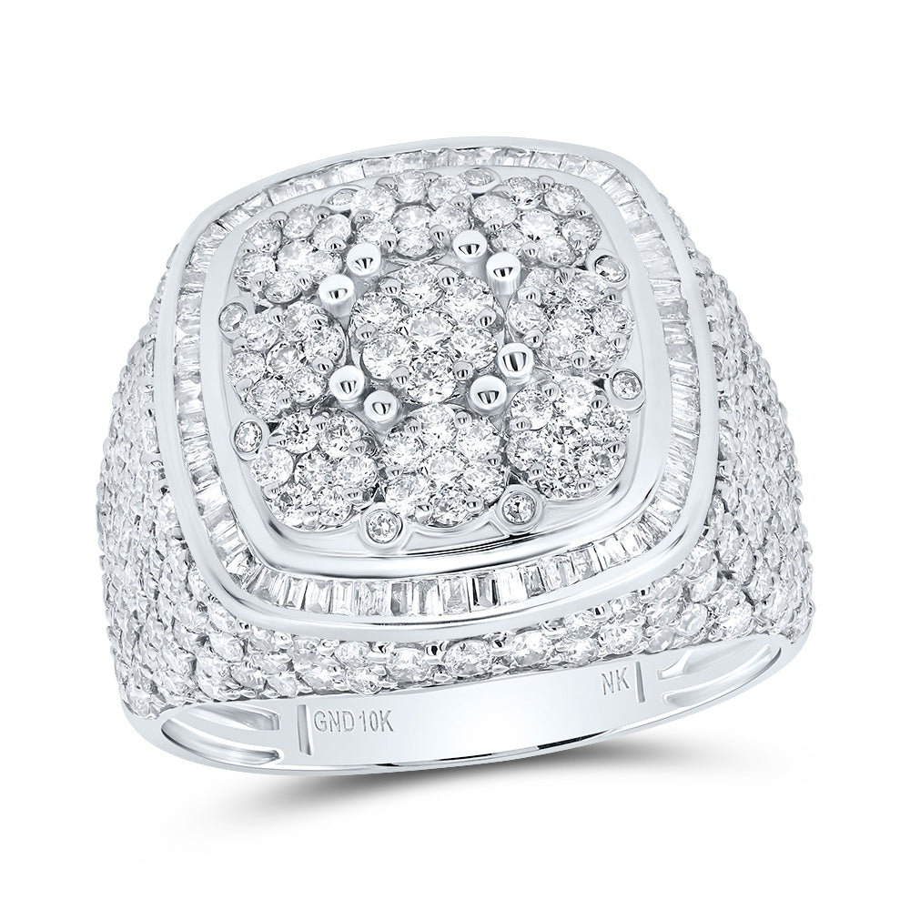 3 CTW-DIA NK CUSHION HEAD FLOWER MENS RING