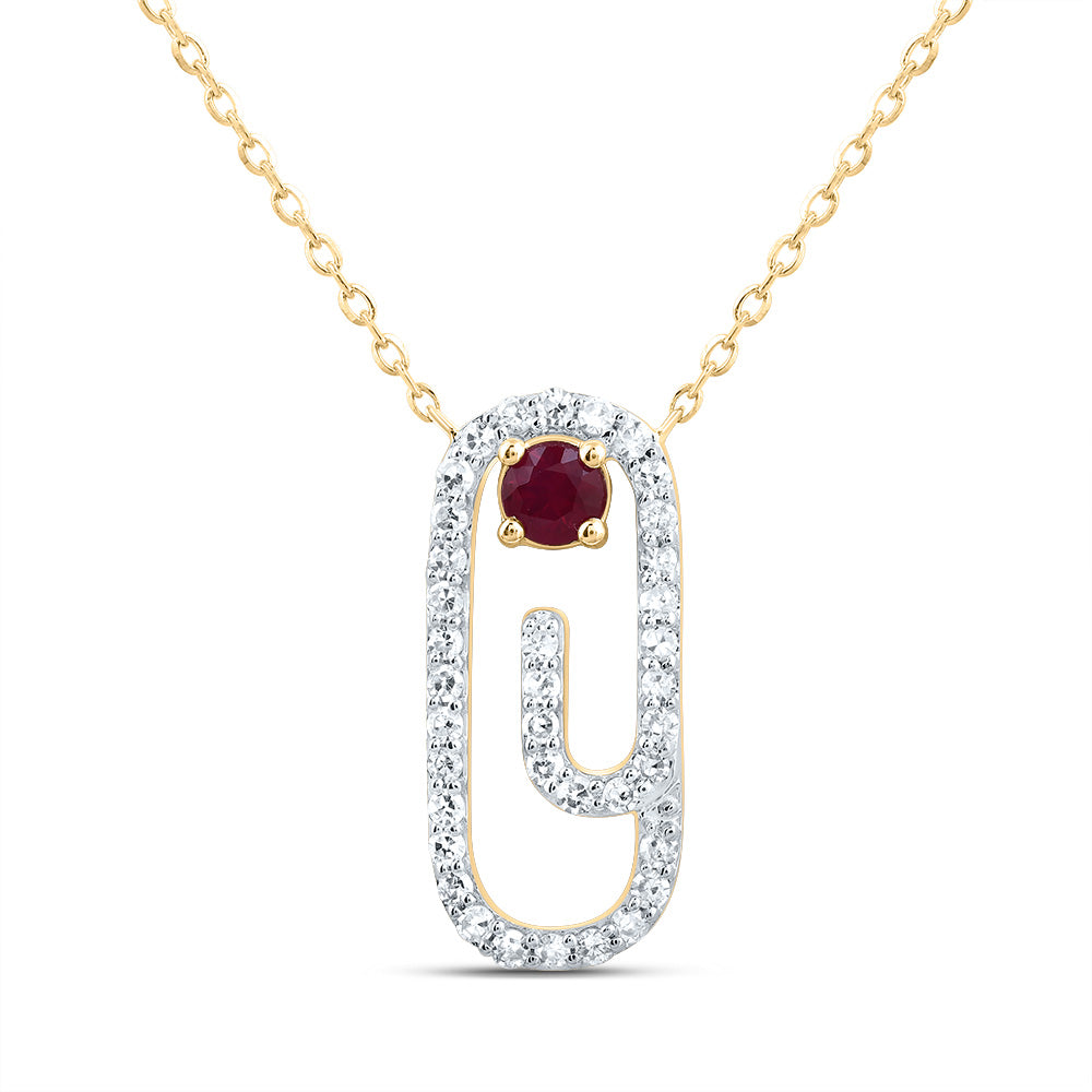 1/5CTW-DIA CN 3MM RD-RU NAT GEM PAPER CLIP NECKALCE(18 INCH)