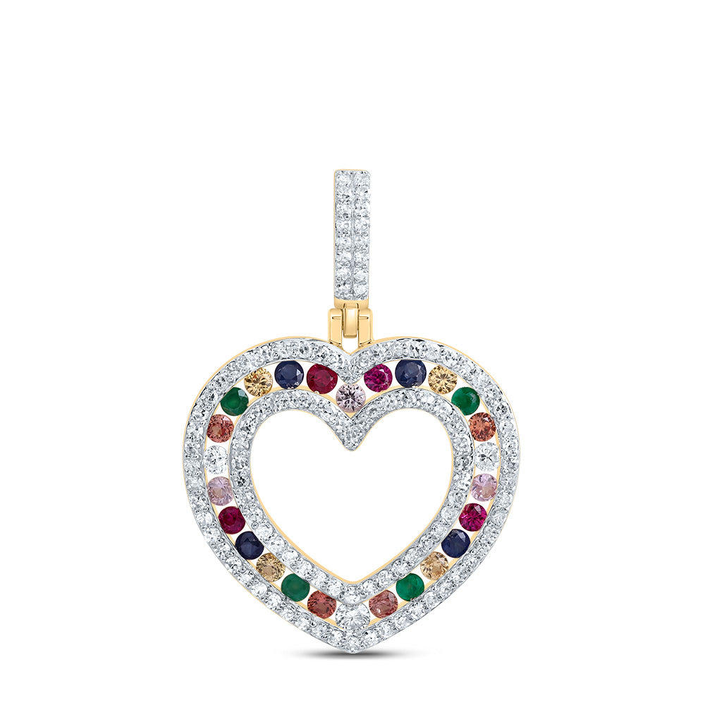 1/3CTW-DIA CN 3/8CTW RD-NAT GEM MULTI CLR SAPPHIRE HEART PENDANT