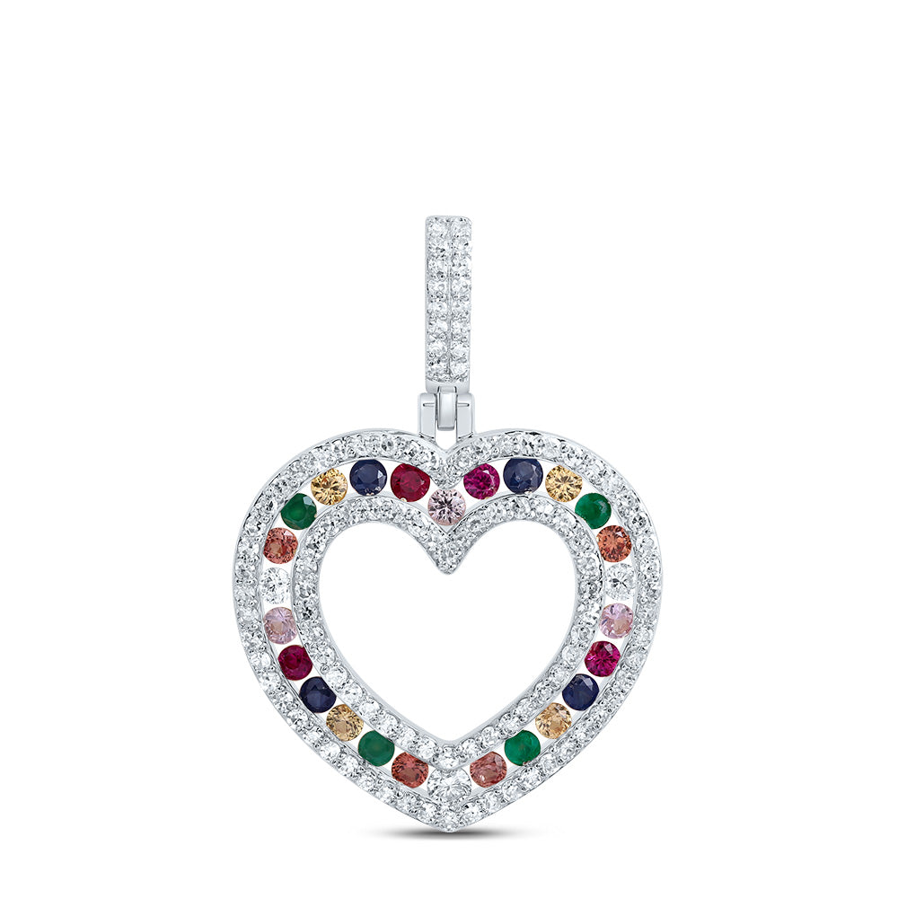 1/3CTW-DIA CN 3/8CTW RD-NAT GEM MULTI CLR SAPPHIRE HEART PENDANT