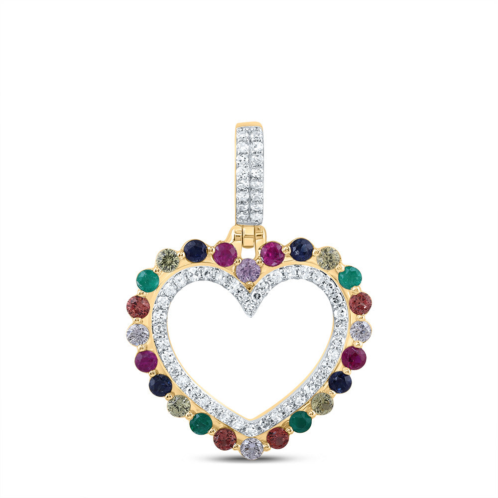 1/5CTW-DIA CN 3/8CTW RD-NAT GEM MULTI CLR SAPPHIRE HEART PENDANT