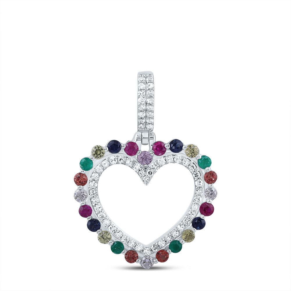 1/5CTW-DIA CN 3/8CTW RD-NAT GEM MULTI CLR SAPPHIRE HEART PENDANT