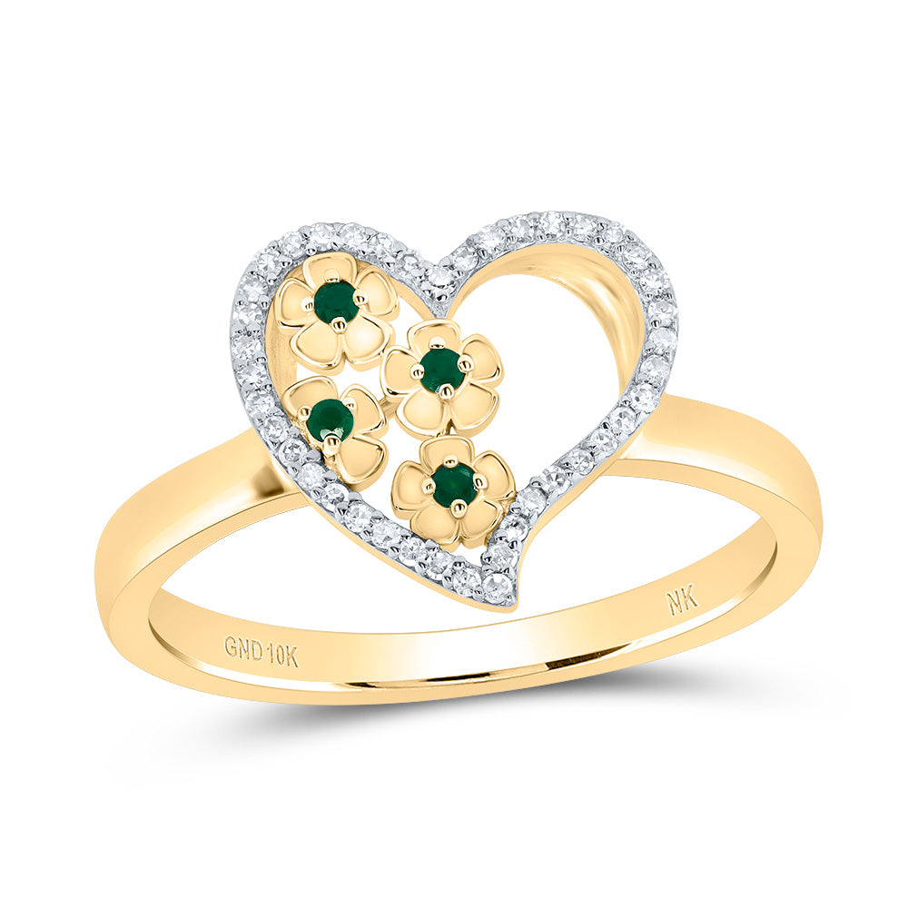 1/10CTW-DIA NK 1/20 CTW-EMRALD NATURAL GEM HEART RING