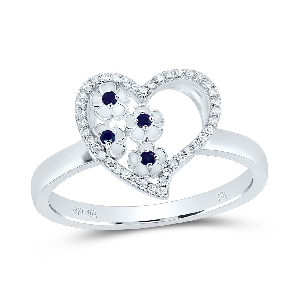 1/10CTW-DIA NK 1/20 CTW-BLUE SAPPHIRE NATURAL GEM HEART RING