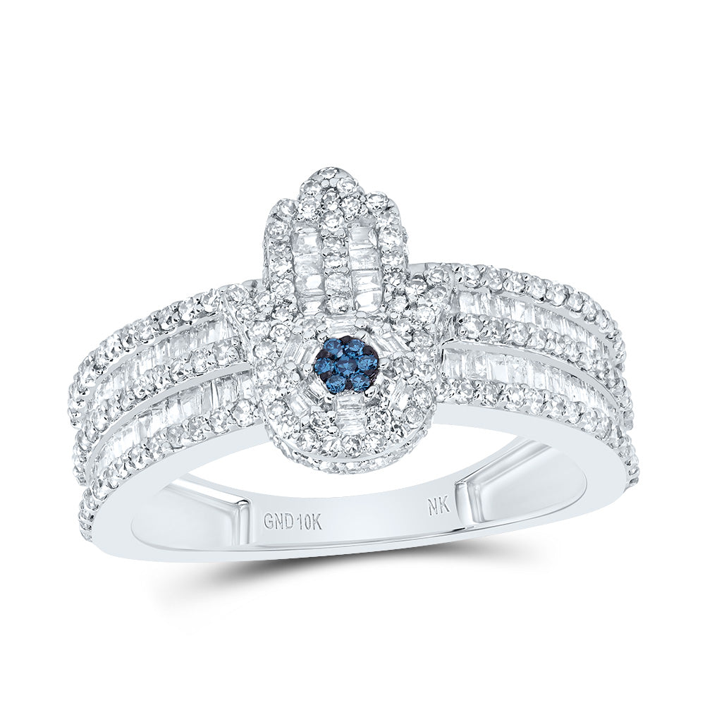 1 CTW-DIA NK FASHION BLUE-DIA HAMSA RING