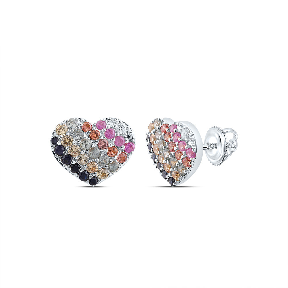 1/20CTW-DIA CN 1 1/2CTW RD-NAT GEM MULTI CLR SAPPHIRE HEART STUD EARRING