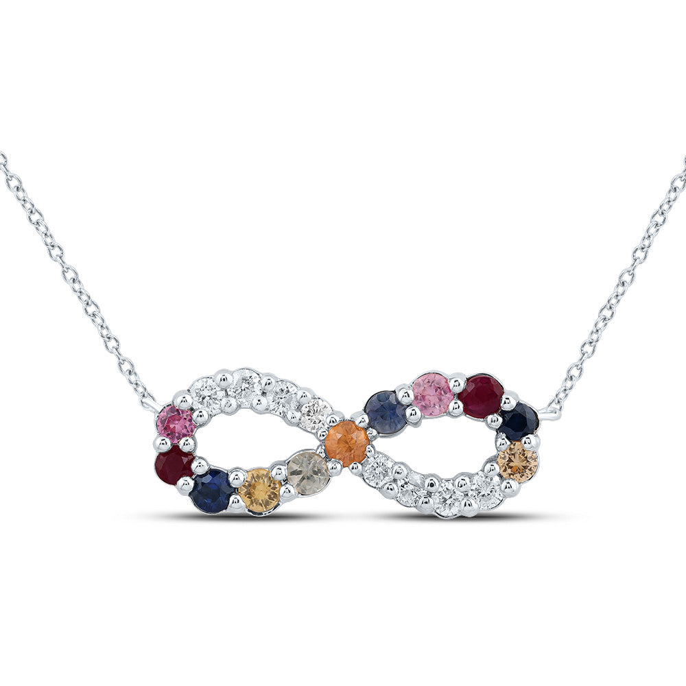 1/8CTW-DIA P1 3/8CTW RD-NAT GEM MULTI CLR SAPPHIRE INFINITY NECKLACE (18 INCH)