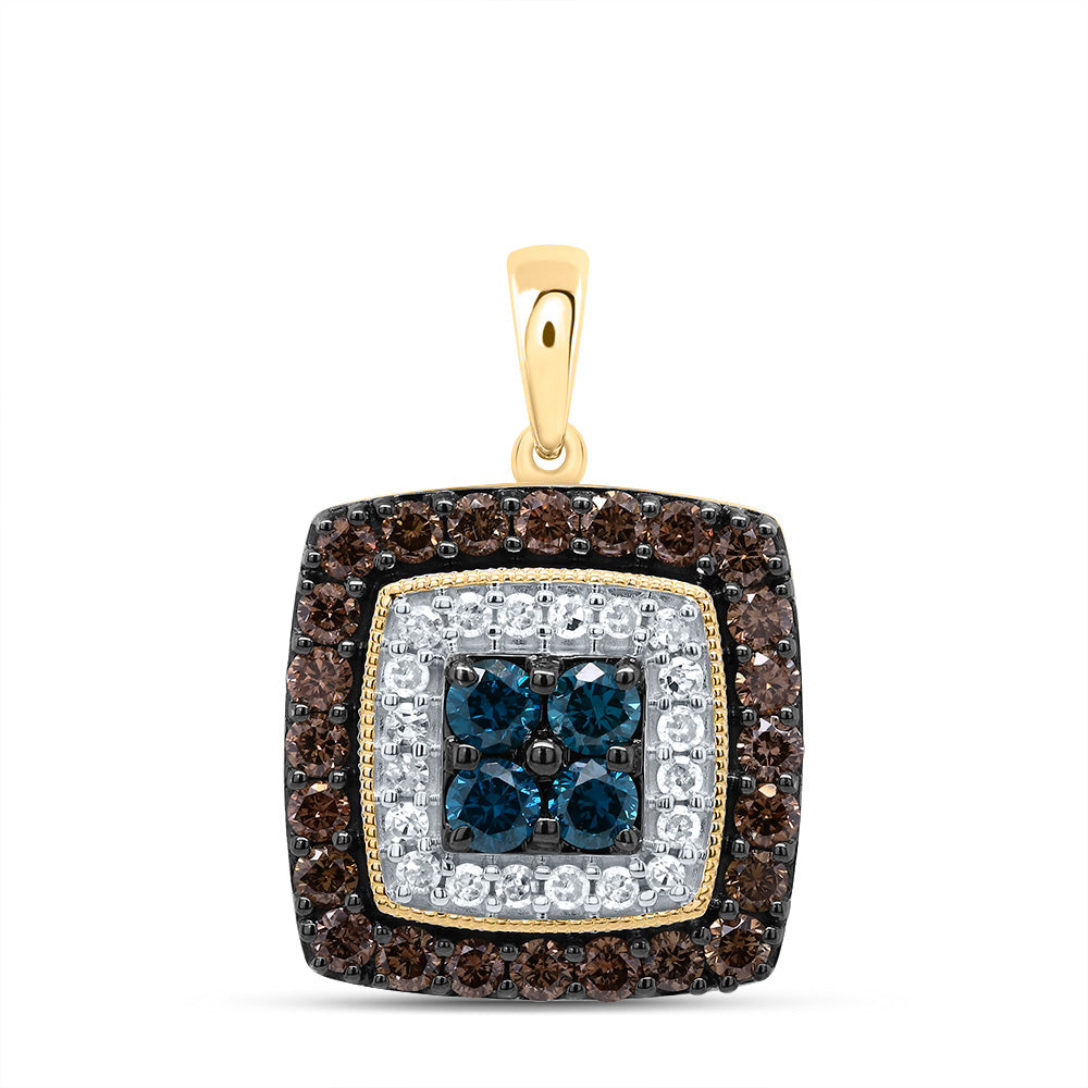 3/4CTW-DIA P1 GIFT COGNAC NATURAL, BLUE-DIA SQUARE PENDANT
