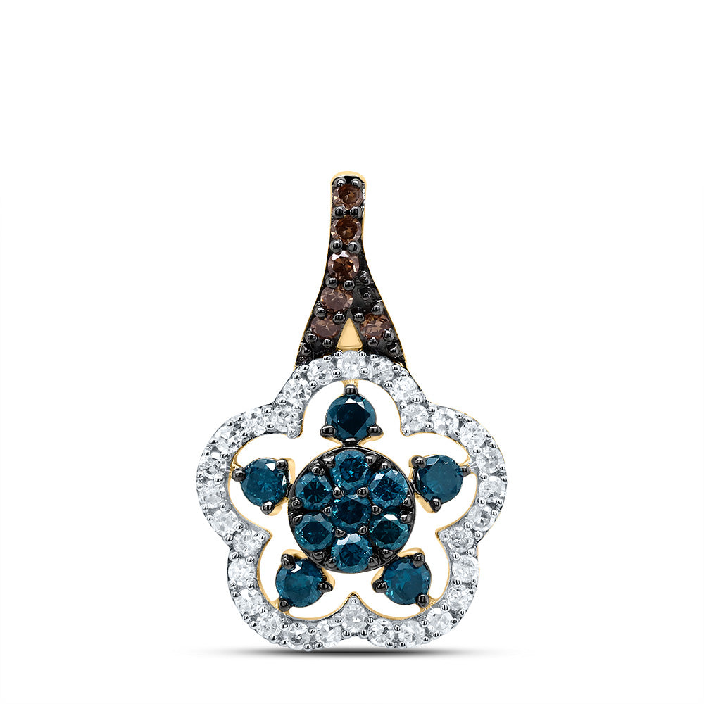 1/2CTW-DIA P1 GIFT COGNAC NATURAL, BLUE-DIA FLOWER PENDANT
