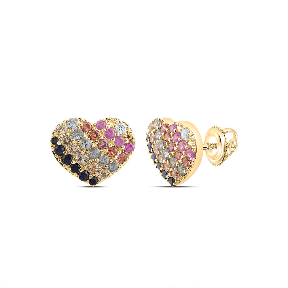 1/20CTW- DIA CN 1 1/2CTW RD-NAT GEM MULTI CLR SAPPHIRE HEART STUD EARRING