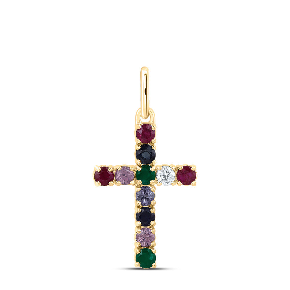 1/20CTW-DIA CN 1/2CTW-RD-NAT GEM MULTI CLR SAPPHIRE CROSS PENDANT