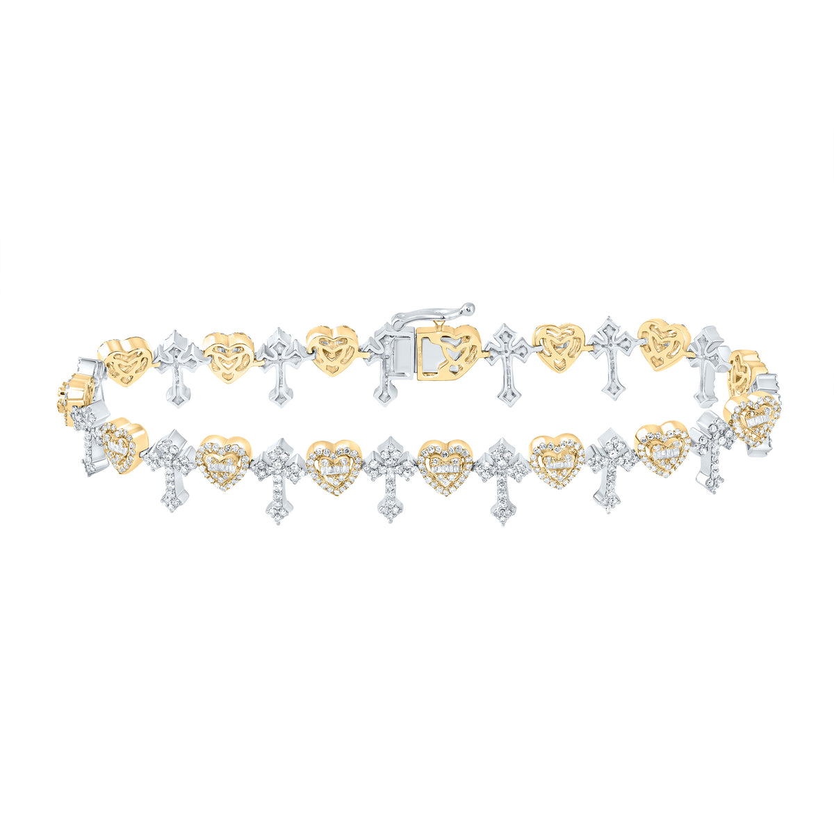 2 7/8CTW-DIA NK FASHION HEART CROSS MENS BRACELET (8 INCH)