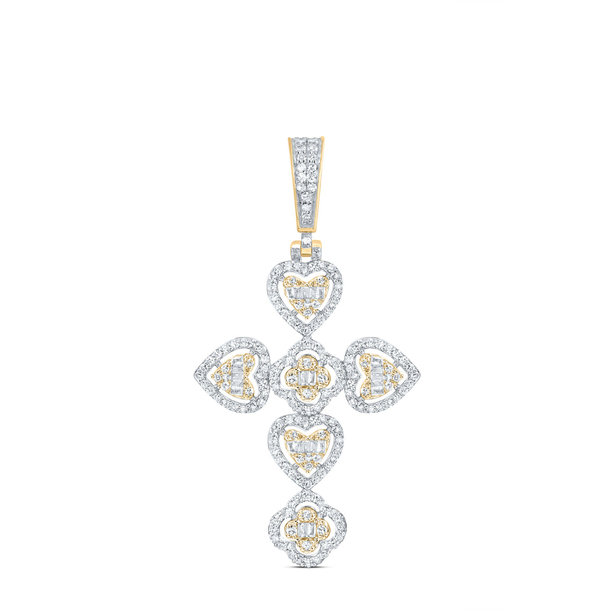 3/4CTW-DIA NK FASHION CLOVER HEART CROSS PENDANT