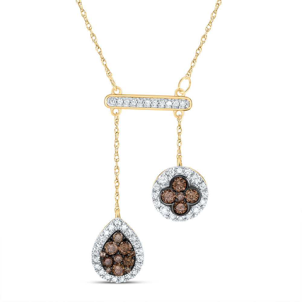 3/4CTW-DIA CN COGNAC NATURAL DIAMOND PEAR-ROUND NECKLACE(18 INCH)