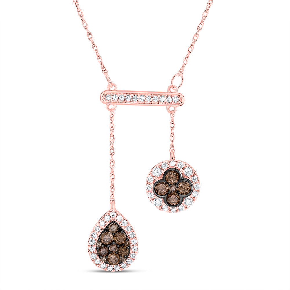 3/4CTW-DIA CN COGNAC NATURAL DIAMOND PEAR-ROUND NECKLACE(18 INCH)