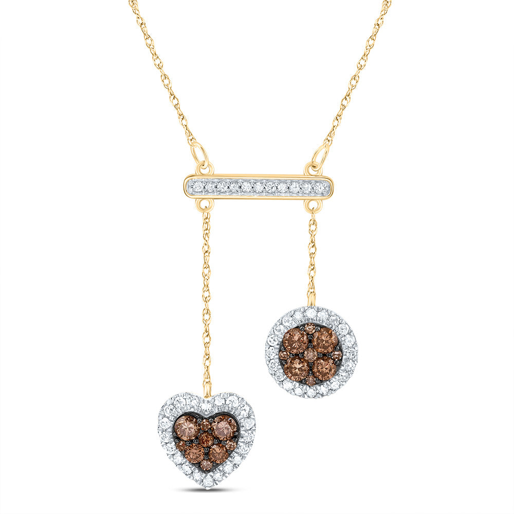 3/4CTW-DIA CN COGNAC NATURAL DIAMOND HEART-ROUND NECKLACE(18 INCH)