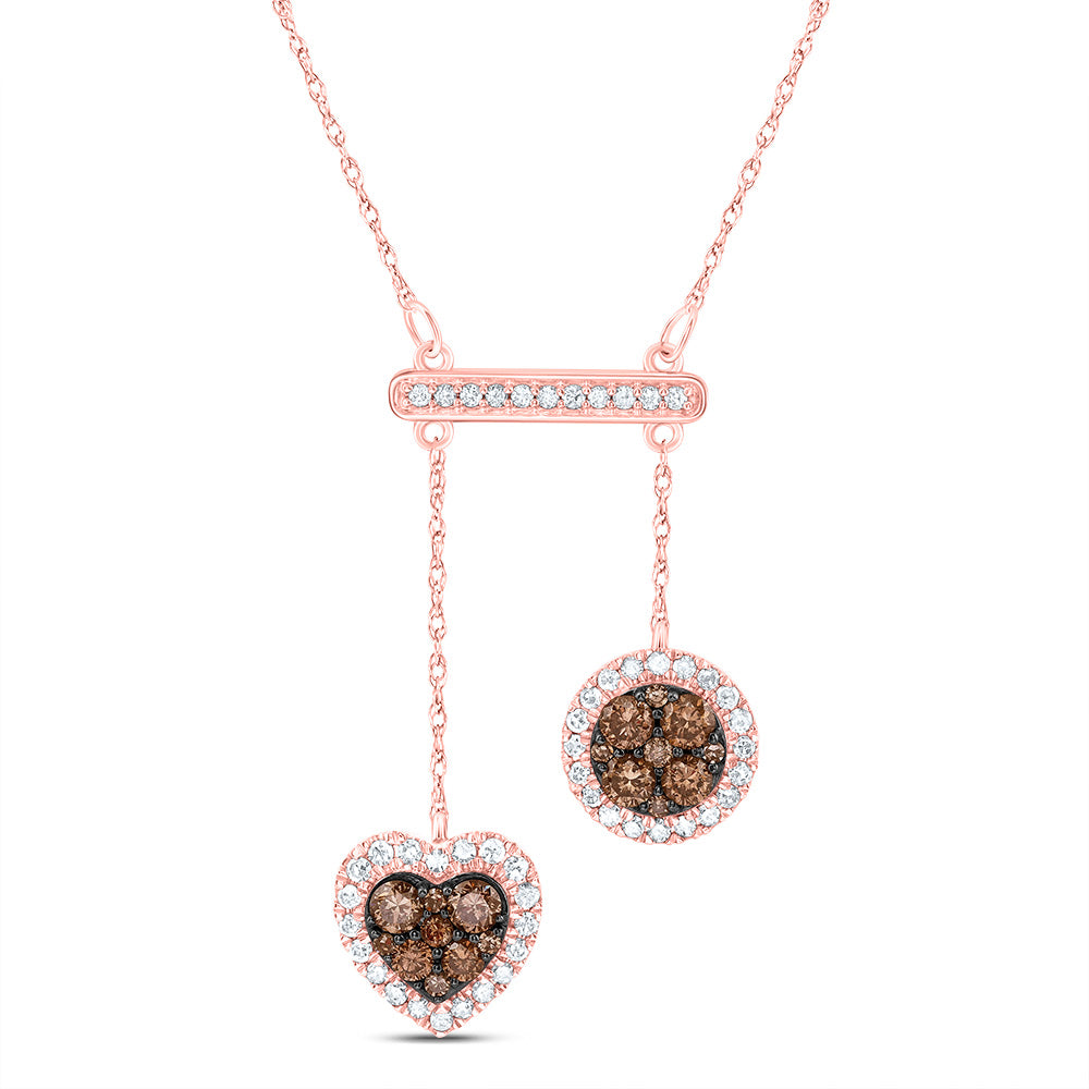 3/4CTW-DIA CN COGNAC NATURAL DIAMOND HEART-ROUND NECKLACE(18 INCH)