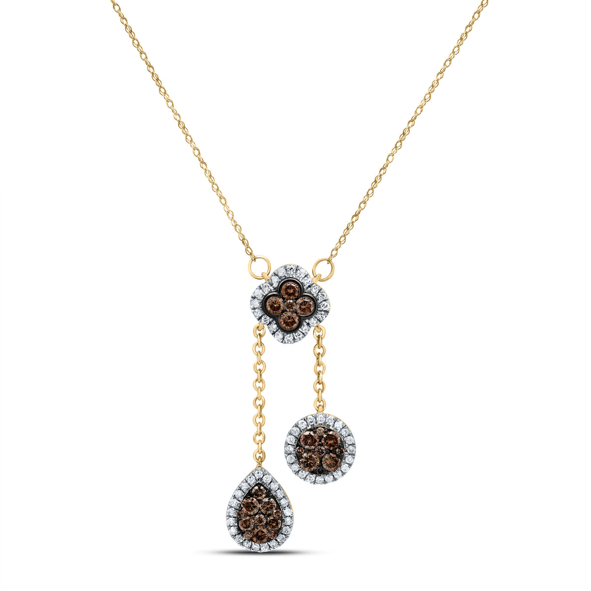 1CTW-DIA CN COGNAC NATURAL DIAMOND CLOVER-PEAR-ROUND NECKLACE(18 INCH)