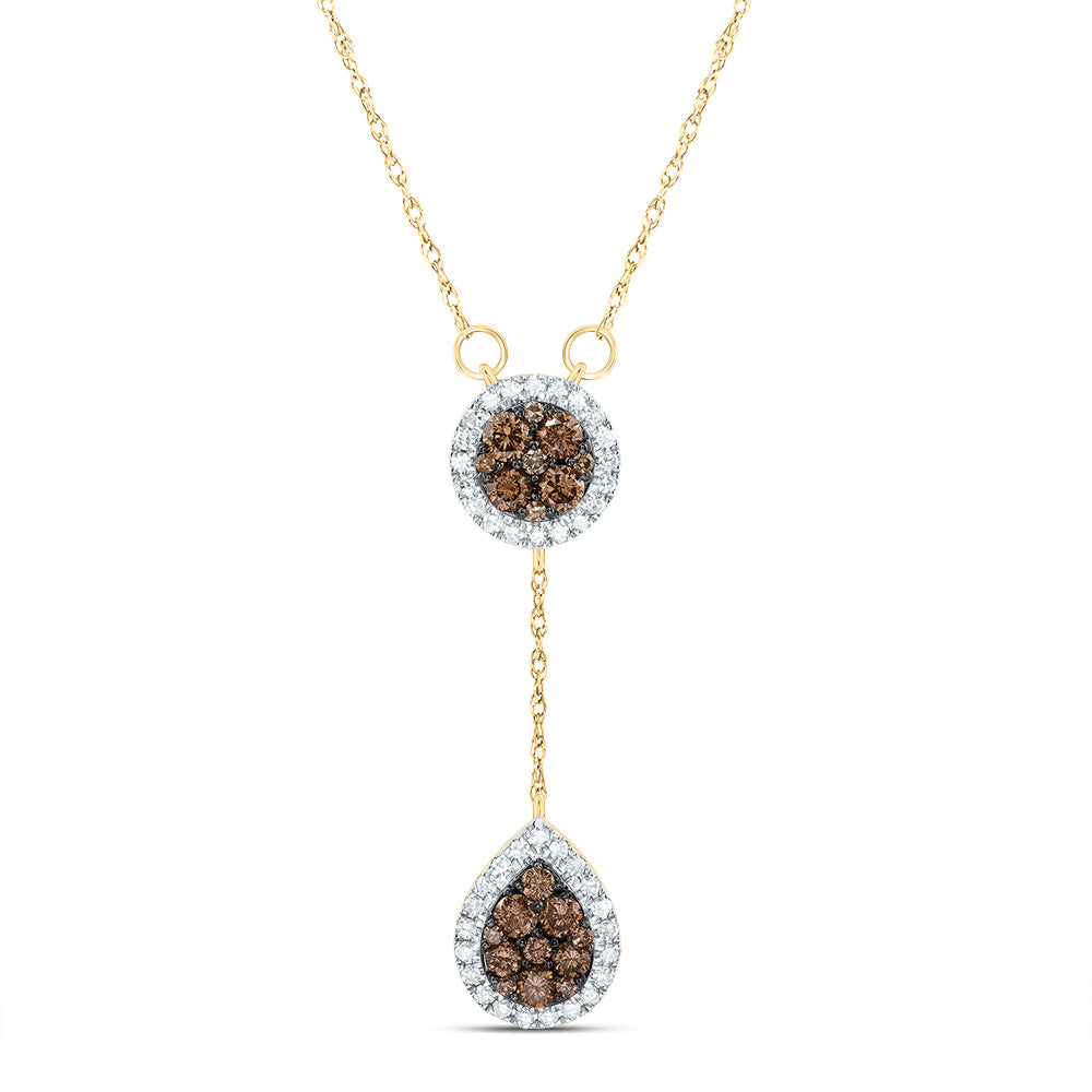 3/4CTW-DIA CN COGNAC NATURAL DIAMOND PEAR-ROUND NECKLACE(18 INCH)
