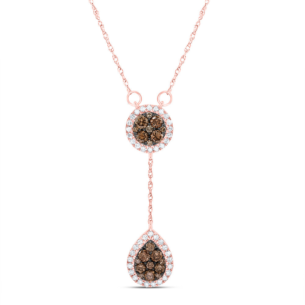 3/4CTW-DIA CN COGNAC NATURAL DIAMOND PEAR-ROUND NECKLACE(18 INCH)