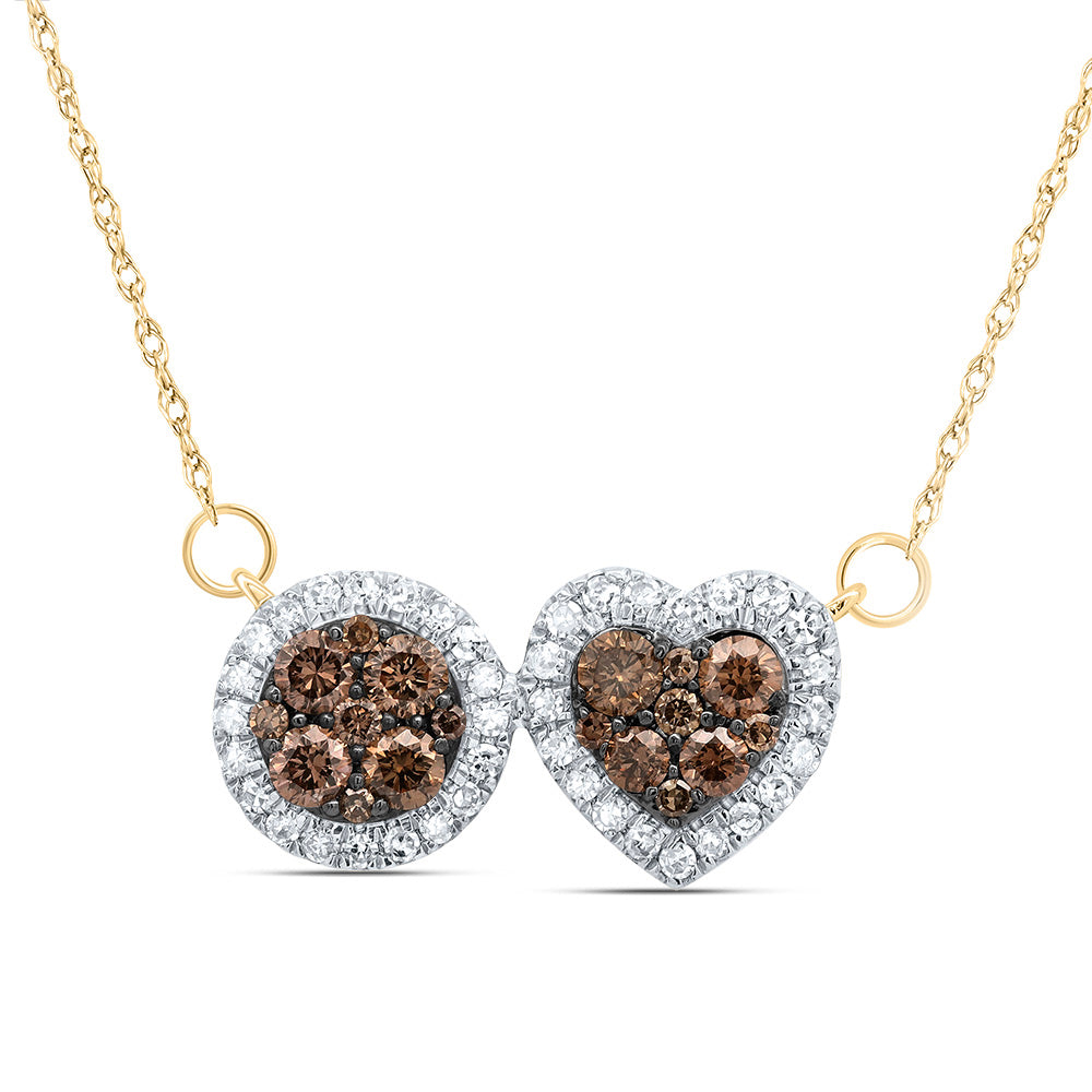 5/8CTW-DIA CN COGNAC NATURAL DIAMOND HEART-ROUND NECKLACE(18 INCH)