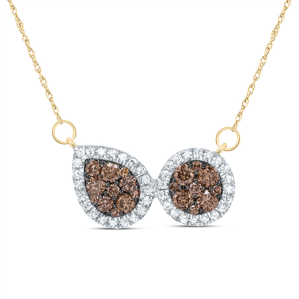 3/4CTW-DIA CN COGNAC  NATURAL DIAMOND PEAR-ROUND NECKLACE(18 INCH)