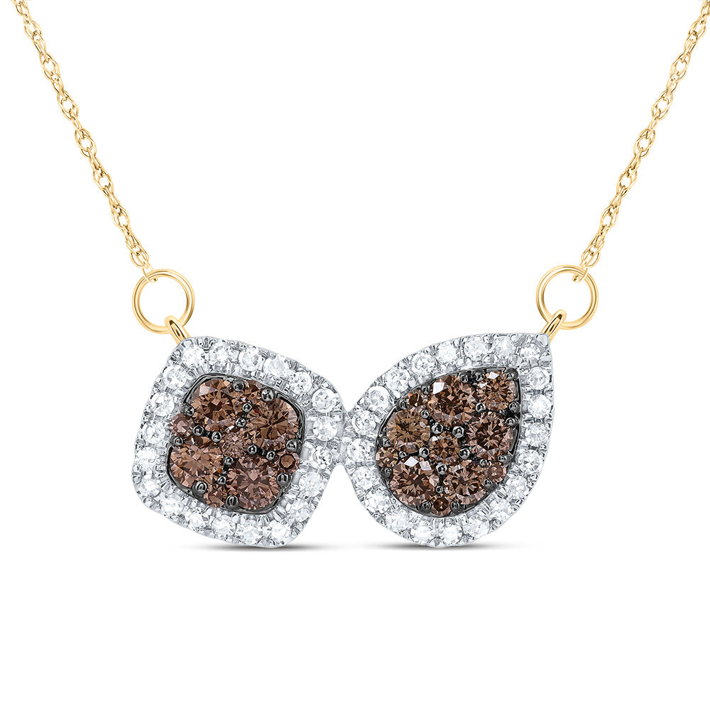 3/4CTW-DIA CN COGNAC NATURAL DIAMOND PEAR-CUSHION NECKLACE(18 INCH)