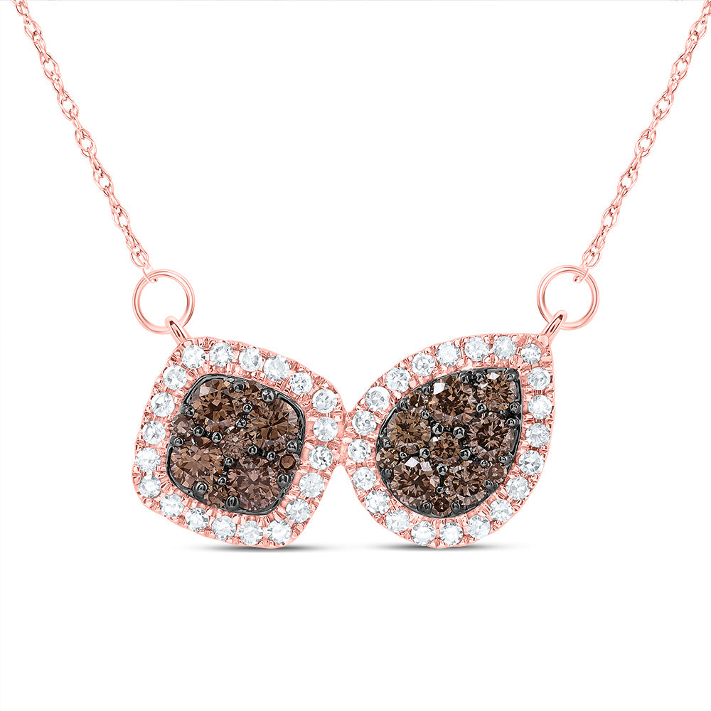 3/4CTW-DIA CN COGNAC NATURAL DIAMOND PEAR-CUSHION NECKLACE(18 INCH)