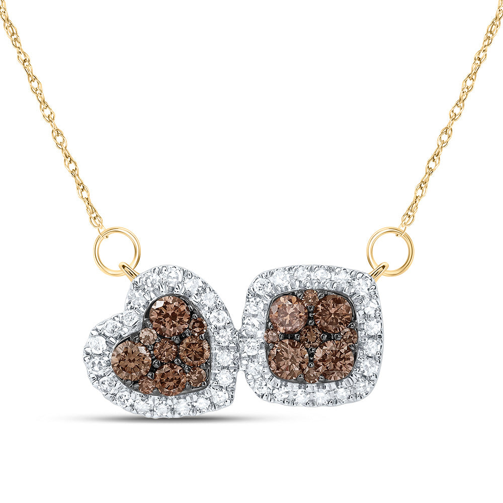 5/8CTW-DIA CN COGNAC NATURAL  DIAMOND HEART-CUSHION NECKLACE(18 INCH)