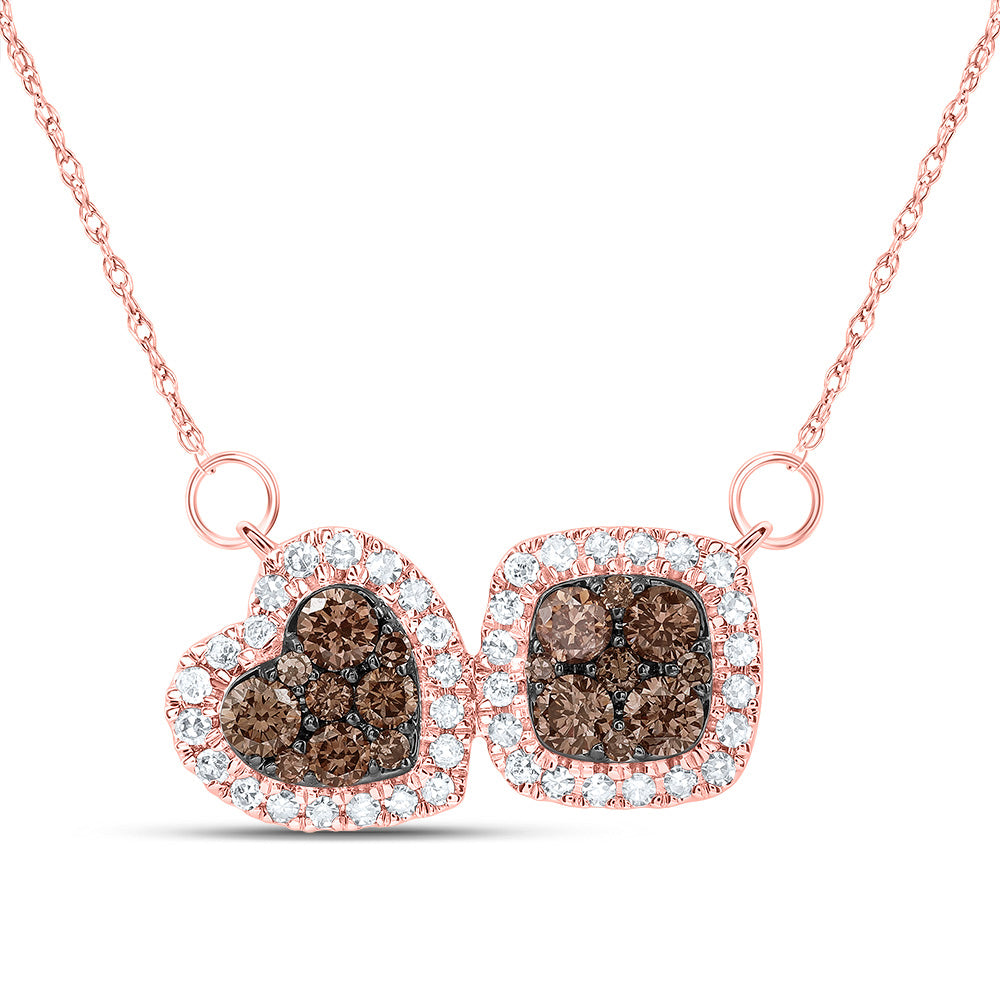 5/8CTW-DIA CN COGNAC NATURAL DIAMOND HEART-CUSHION NECKLACE(18 INCH)