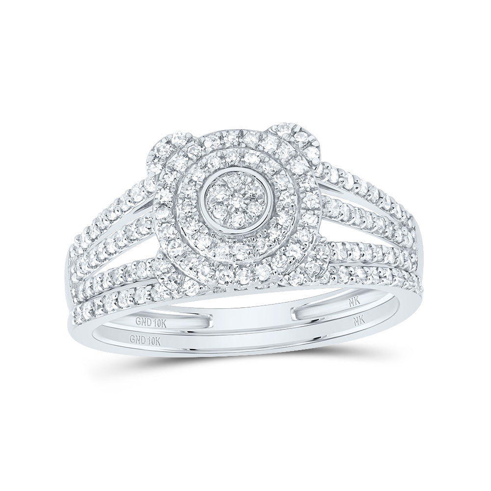 1/2CTW-DIA NK ROUND DOUBLE HALO BRIDAL SET