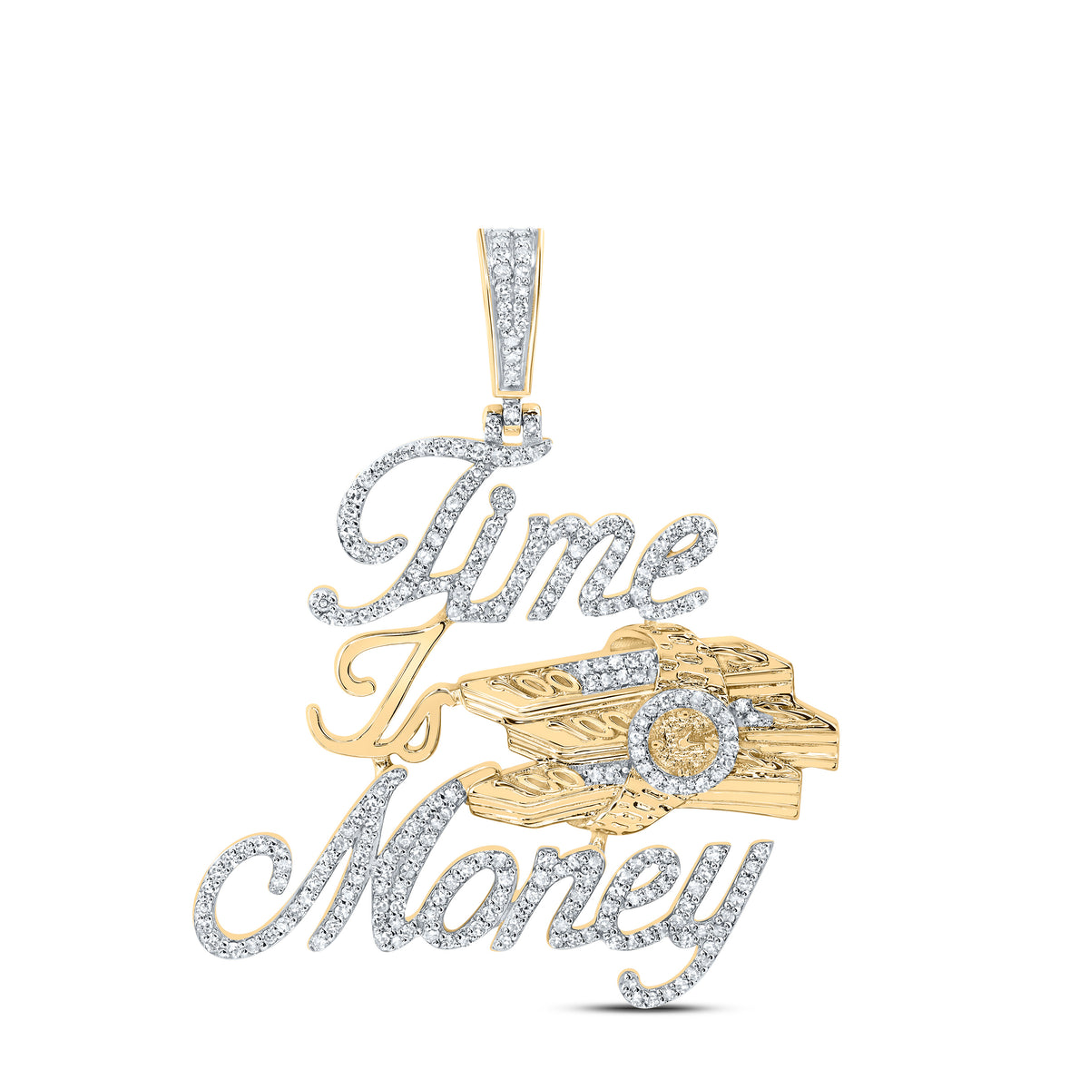 7/8CTW-DIA NK "TIME IS MONEY" MENS CHARM