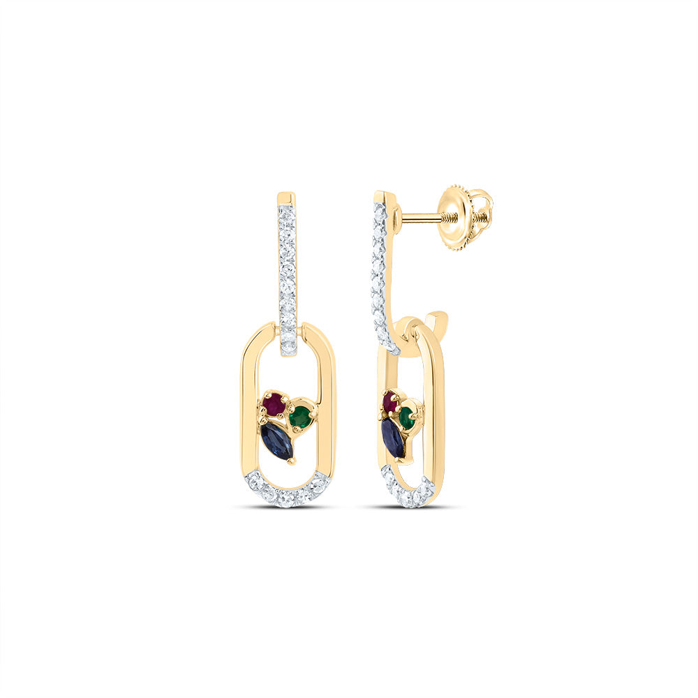 1/10CTW-DIA CN 1.4MM RD-RU/EM, 3X2MM MQ-BS NAT GEM PAPER CLIP DANGLING EARRING