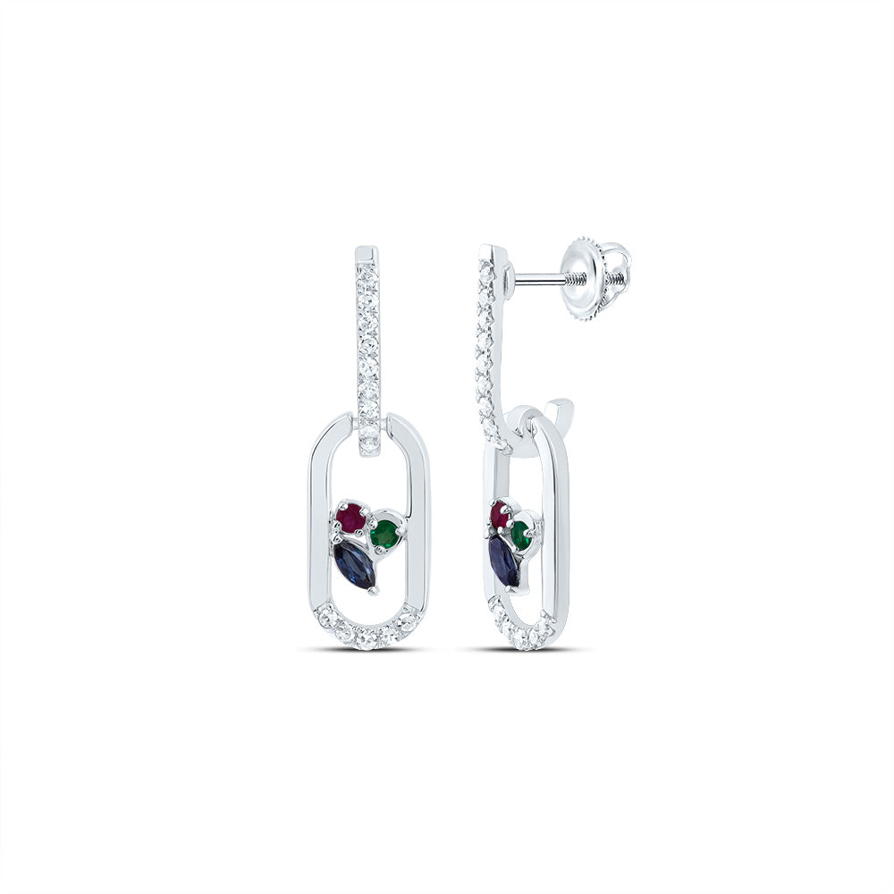 1/10CTW-DIA CN 1.4MM RD-RU/EM, 3X2MM MQ-BS NAT GEM PAPER CLIP DANGLING EARRING