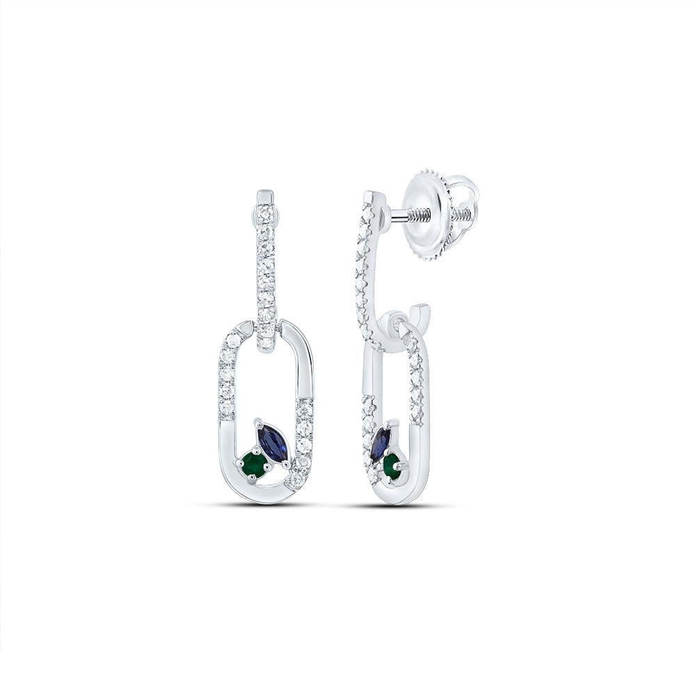 1/6CTW-DIA CN 1.6MM RD-EM, 3X2MM MQ-BS NAT GEM PAPER CLIP DANGLING EARRING