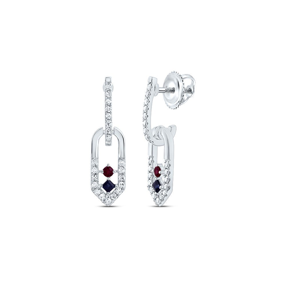 1/6CTW-DIA CN 1.6MM RD-RU, 1.5MM PR-BS NAT GEM PAPER CLIP DANGLING EARRING