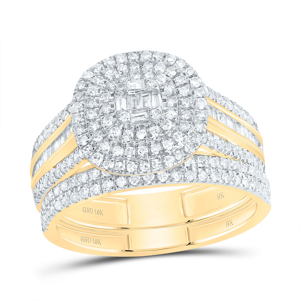 7/8CTW-DIA NK CUSHION DOUBLE HALO BRIDAL SET