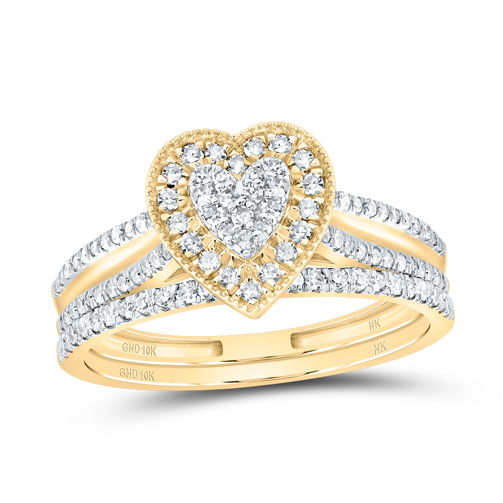 3/8CTW-DIA NK HEART SINGLE HALO BRIDAL SET