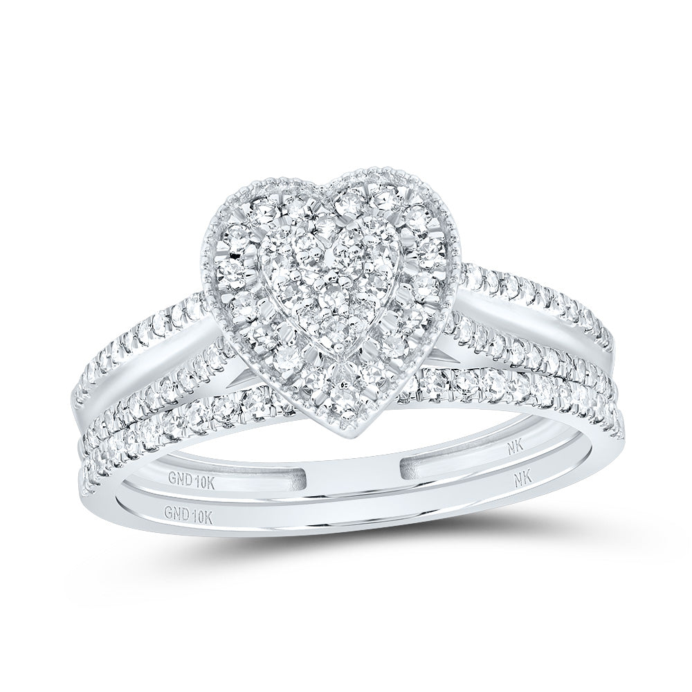 3/8CTW-DIA NK HEART SINGLE HALO BRIDAL SET