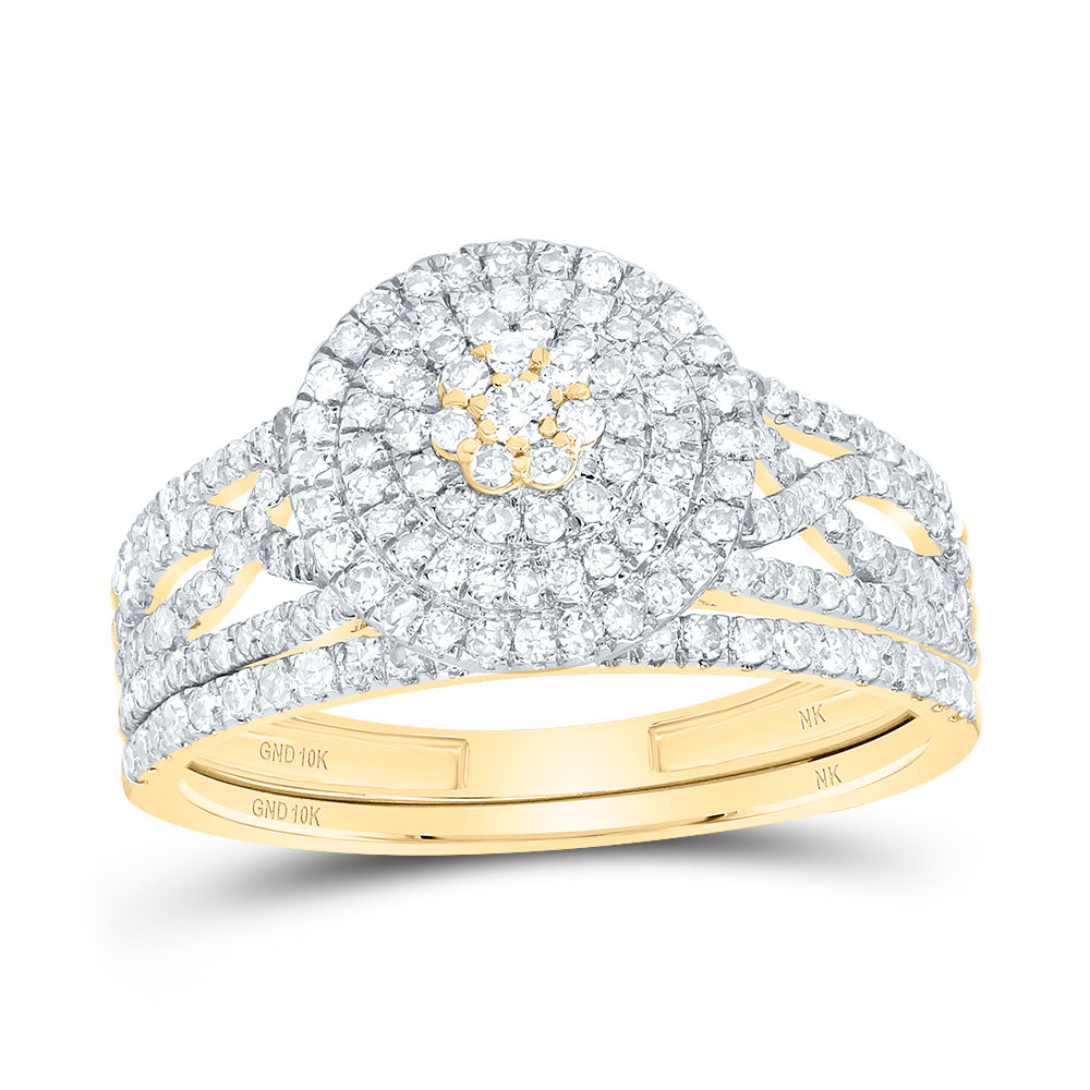 3/4CTW-DIA NK ROUND DOUBLE HALO BRIDAL SET