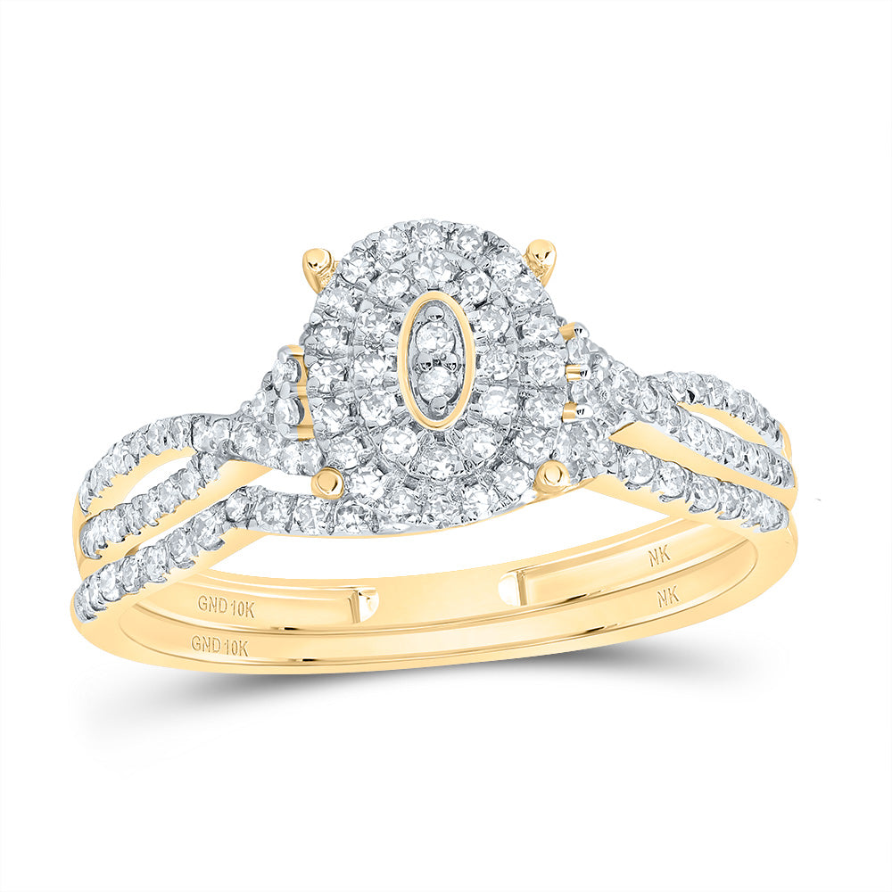 3/8CTW-DIA NK OVAL DOUBLE HALO BRIDAL SET
