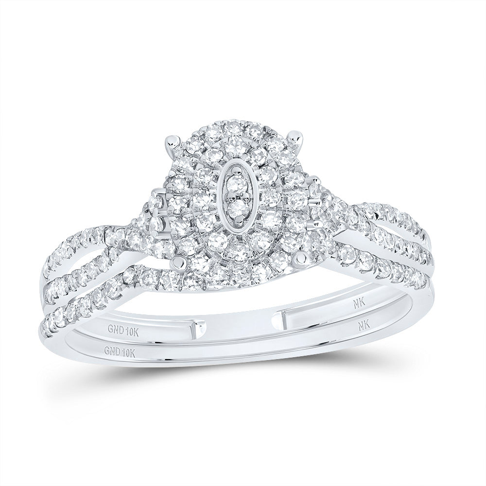 3/8CTW-DIA NK OVAL DOUBLE HALO BRIDAL SET