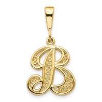 Load image into Gallery viewer, 14KY Polished Script Filigree Letter B Initial Pendant
