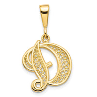 Load image into Gallery viewer, 14KY Polished Script Filigree Letter D Initial Pendant
