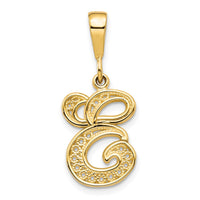 Load image into Gallery viewer, 14KY Polished Script Filigree Letter E Initial Pendant

