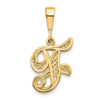 Load image into Gallery viewer, 14KY Polished Script Filigree Letter F Initial Pendant

