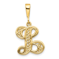 Load image into Gallery viewer, 14KY Polished Script Filigree Letter L Initial Pendant
