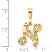 Load image into Gallery viewer, 14KY Polished Script Filigree Letter N Initial Pendant
