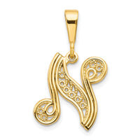 Load image into Gallery viewer, 14KY Polished Script Filigree Letter N Initial Pendant
